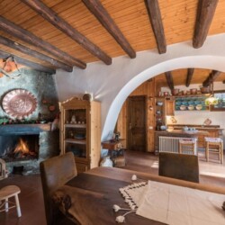 soggiorno con camino in pietra chalet Silenthia